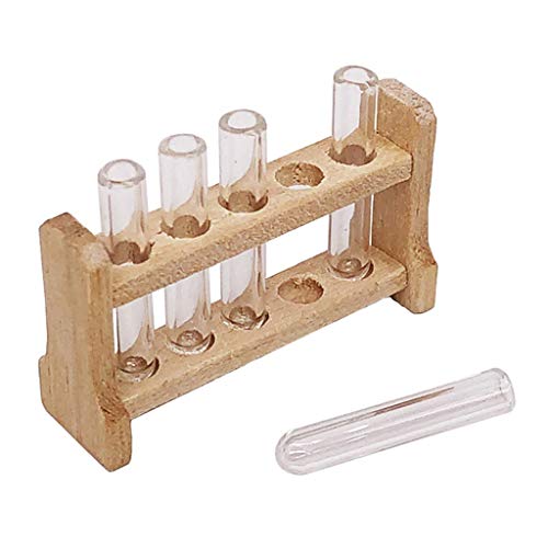 AOOOWER 5 Teile/Satz Labor Glas Reagenzgläser Mit Holz Rack Set 1:12 Puppenhaus Miniaturu Miniture Puppenhaus Zubehör von AOOOWER