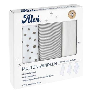 Alvi® Molton-Windeln 3er Pack Aqua Dot 80 x 80 cm von Alvi