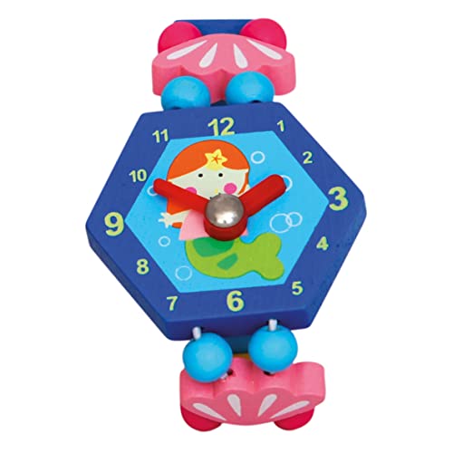 Bino & Mertens 9086041 Holzuhr Fee, Spielzeuguhr für Kinder ab 3 Jahre, Kinderspielzeug (Erste Uhr ab 3 Jahre, multifunktionale Lehruhr für Vorschüler, bringt viel Spaß beim Lernen der Zeit, lustiges Design), Blau von Bino world of toys