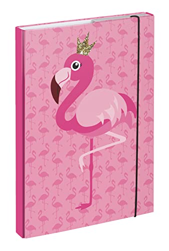 Baagl Heftbox für Schulranzen A4 - Sammelmappe für Kinder mit Gummiband und Innenklappen - Heftmappe, Sammelbox mit Gummizug für Mädchen (Flamingo) von Baagl