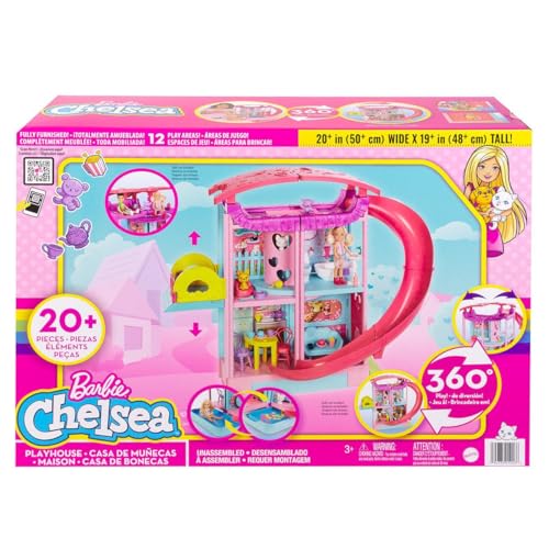 Barbie HCK77 - Chelsea Spielhaus (ca. 51 cm) Wandelbares Spielhaus mit Rutsche, Pool, Bällebad, Hündchen und Kätzchen, Aufzug, mehr als 15 Zubehörteilen, Geschenk für Kinder ab 3 Jahren von Barbie