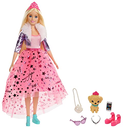 Barbie GML76 - Prinzessinnen-Abenteuer Puppe Mit Mode (ca. 30 cm), Blond, Puppe Mit Hündchen, 2 Paar Schuhe, Diadem Und 4 Accessoires, Für Kinder Von 3 Bis 7 Jahren von Barbie