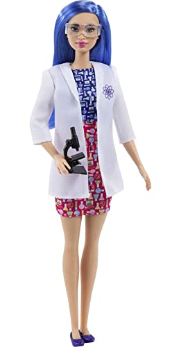 Barbie You Can Be Anything Serie, Wissenschaftlerin, Wissenschaftler Puppe mit blauen Haaren, Laborkittel, Mikroskop, Schutzbrille, Zubehör, inkl Puppe, als Geschenk geeignet von Barbie
