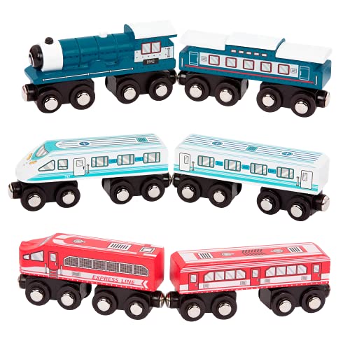 Battat 6-teiliges Set Holzeisenbahn Passagierzüge, Lokomotive – Zug Spielzeug aus Holz, Holzspielzeug für Kinder ab 3 Jahre von Battat