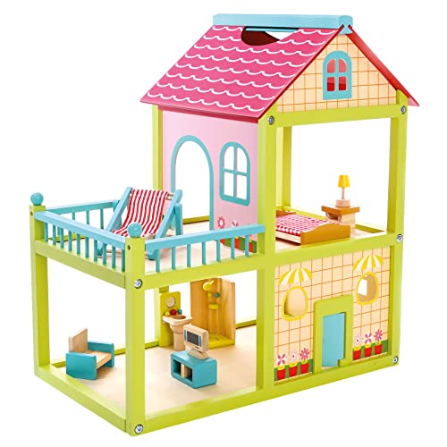 Bino Puppenhaus, Spielzeug für Kinder ab 3 Jahre, Kinderspielzeug (großes Puppenhaus aus Holz, 41 teilig, 2 Spielebenen, luxuriöses Spielhaus inklusive Zubehör & lebensnaher Dekoration), Mehrfarbig von Bino world of toys