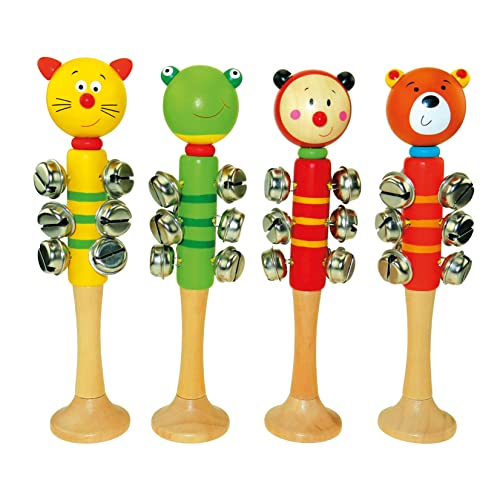 Bino Schellenstab mit 9 Schellen, Spielzeug für Kinder ab 3 Jahre, Kinderspielzeug (Holzspielzeug mit Tierköpfchen, zur musikalischen Frühförderung, Kinderrassel in kindgerechtem Design), Mehrfarbig von Bino world of toys