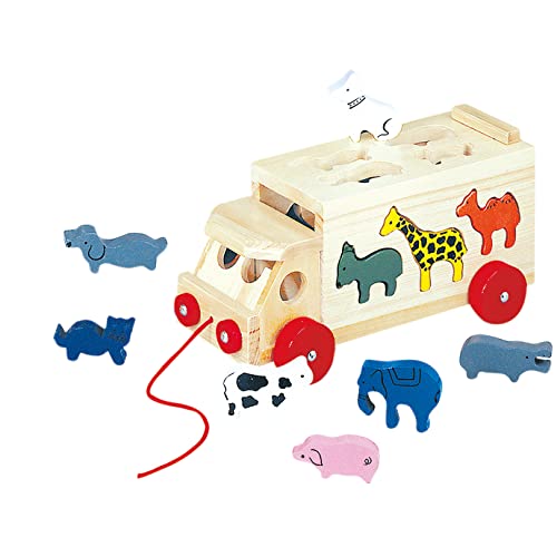 Bino Stecktiere-LKW, Spielzeug für Kinder ab 3 Jahre, Kinderspiel (Nachzieh-LKW mit 11 Teilen, Holzspielzeug zum Kennenlernen der Tierwelt, Förderung kindlicher Fähigkeiten), Mehrfarbig von Bino world of toys