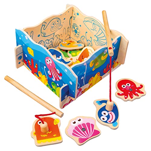 Bino world of toys Angelspiel Set Spielzeug für Kinder ab 3 Jahre (mit Angelrute und magnetischem Köder, magnetischer Fisch, fördert Hand-/Augen-Koordination, Maße: 18,6 × 5,5 × 12,8 cm), Bunt von Bino world of toys