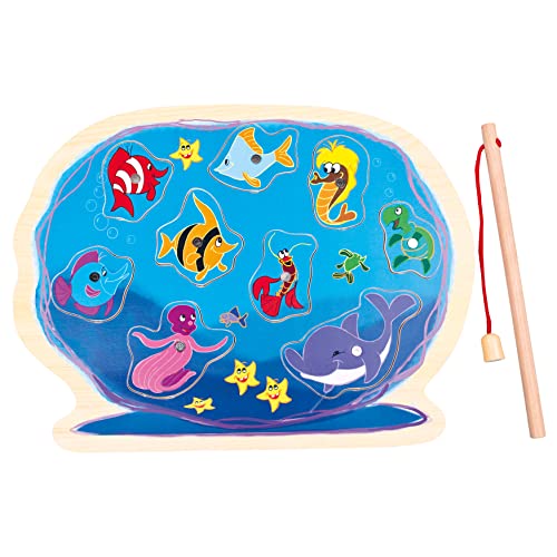 Bino World of Toys Puzzle Angelspiel mit Angel, Spielzeug für Kinder ab 2 Jahre (Holzspielzeug, 11 Teile, Steckpuzzle zum Erlernen kindlicher Fähigkeiten, Mehrfarbig von Bino world of toys