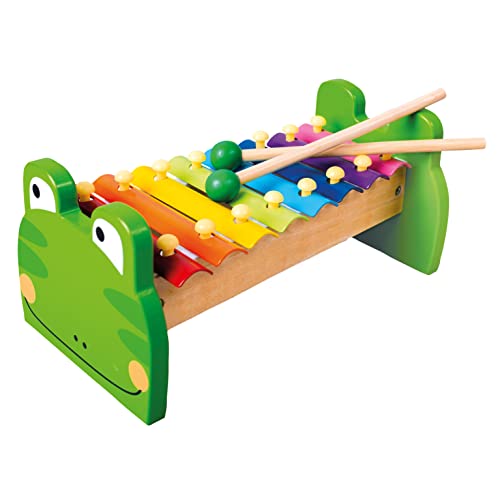 Mertens Xylophon Frosch, Spielzeug für Kinder ab 1,5 Jahre (Musikinstrument für Kinder aus Holz & Metall, 8 Klangplatten, kindgerechtes Frosch-Design, Holzspielzeug inkl. 2 Holz-Schlägel), Mehrfarbig von Bino world of toys