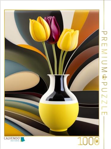 CALVENDO Puzzle Bunte Tulpen in Einer stylischen Vase, erstellt mit KI | 1000 Teile Lege-Größe 48 x 64 cm Foto-Puzzle für glückliche Stunden von CALVENDO