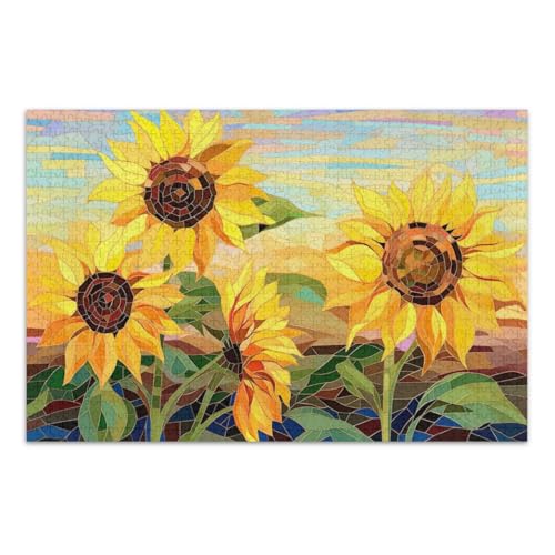 Vintage-Sonnenblumen-Puzzles für Erwachsene, 500 Teile, einzigartige Puzzles, lustige und farbenfrohe Kunstwerke, fertige Größe 50,5 x 37,8 cm von CHIFIGNO
