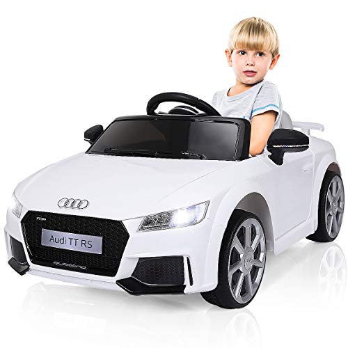 COSTWAY 12V Audi Kinderauto mit 2,4G-Fernbedienung, 3 Gang Elektroauto 2,5-5km/h mit MP3, Hupe, Musik und LED-Leuchten, Kinderfahrzeug für Kinder von 3-8 Jahren (Weiß) von COSTWAY