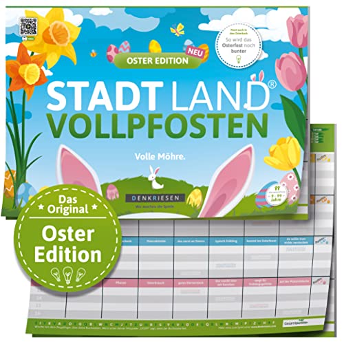 DENKRIESEN Stadt Land Vollpfosten® A4 – Oster Edition | Ab 9 Jahren | Stadt Land Fluss | Familienspiel von DENKRIESEN