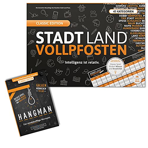 DENKRIESEN Classic Duo 2 – Stadt-Land VOLLPFOSTEN Classic Edition + Hangman Classic Edition Familienspiel | Partyspiel | Wichtelgeschenk von DENKRIESEN