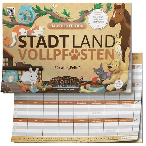 Stadt Land Vollpfosten® A4 – Haustier Edition | Ab 9 Jahren | Stadt Land Fluss | Familienspiel von DENKRIESEN