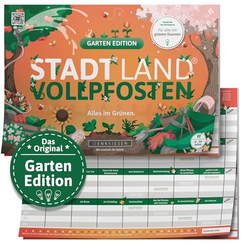 DENKRIESEN Stadt Land Vollpfosten® A4 – Garten Edition | Ab 9 Jahren | Stadt Land Fluss | Familienspiel von DENKRIESEN