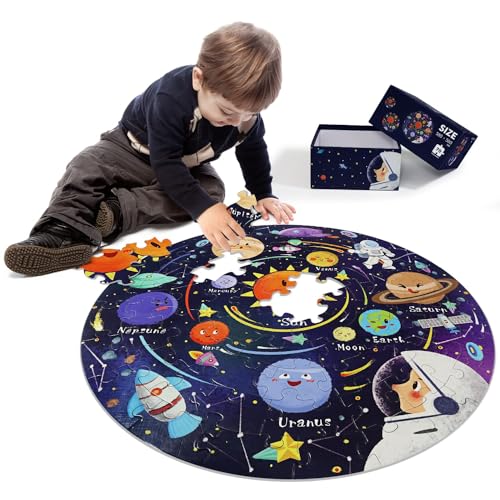 DIGOBAY Kinderpuzzle Sonnensystem-Puzzles für Kinder im Alter von 3–8 Jahren, 70 Teile Bodenpuzzles große runde Weltraumplaneten Astronauten-Puzzle Spielzeug Geburtstag für Kleinkinder Jungen Mädchen von DIGOBAY