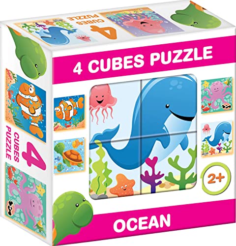 Würfel Puzzle Bilderwürfel 4-TLG. Kinderpuzzle Meer Meerestiere Ozean von DOHÁNY