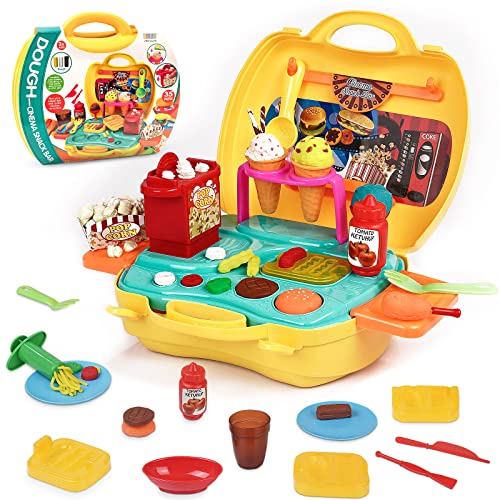 Deardeer Kinder Knete Knete Kino Snack Bar Spielset 35-teilig Pretend Play House Spielzeug Kit mit Knete und Formen in einem tragbaren Koffer von Dear Deer