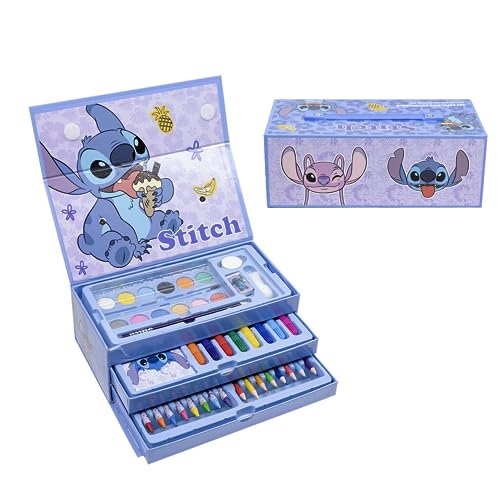 Disney Stitch Schreibwaren-Set, Enthält Buntstifte, Marker, Wasserfarben, Pinsel, Schwamm, Bleistift, Radiergummi, Bleistifte, Notizbuch, Aktentasche, Schulset für Mädchen von Disney