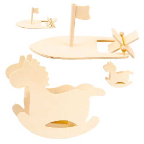 ERINGOGO 4 Stück Diy-graffiti-modell Leeres Schaukelpferd Unbemaltes Segelboot Unvollendete Nautische Hölzernes Segelboot Unvollendetes Diy-spielzeug Modelle Holz Material Handbuch Student von ERINGOGO