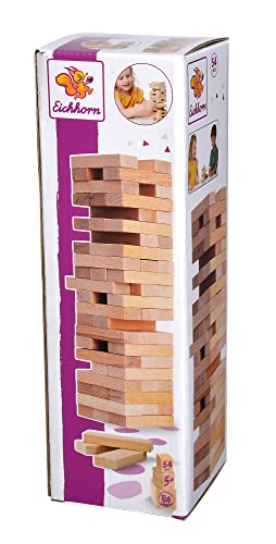 Eichhorn 100002466 Stapelspiel, Geschicklichkeitsspiel für die ganze Familie, Balance Tower gefertigt aus unbehandelten Holz, Wackelturm 54 teilig, geeignet ab 5 Jahren von Eichhorn