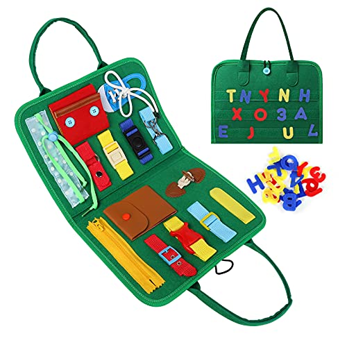 Esjay Busy Board für Kleinkinder, Montessori Spielzeug, Baby Pädagogisches Sensorik Spielzeug mit Verschlüsse, Motorikbrett, Activity Board für Reisen Auto(Grün) von Esjay