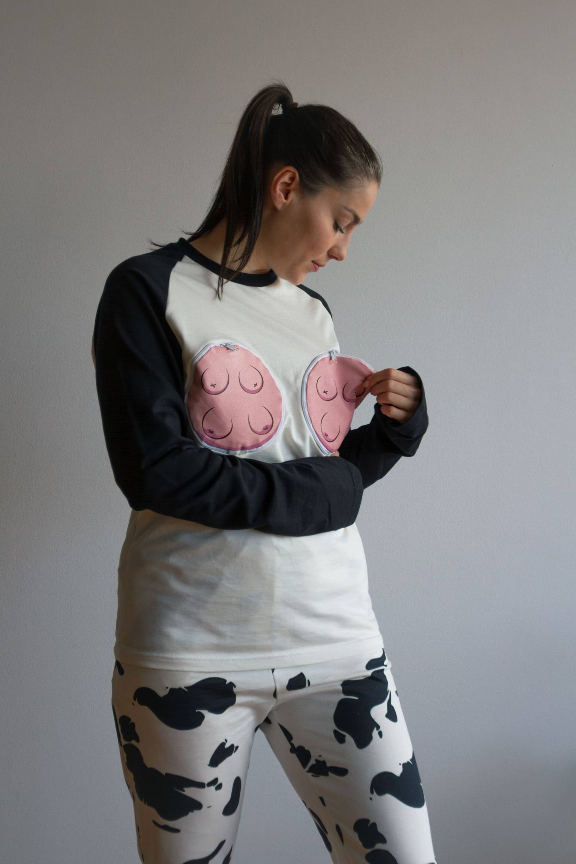 Heart Mother - Lustiger, Warmer Und Kuscheliger Kuh-Schlafanzug Zum Stillen & Mit Stilleinlagen 100% Eu Bio-Baumwolle Ideal Mitschlafen von Etsy - Pyjamam