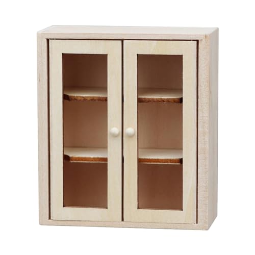 Fenteer 1:12 Puppenhaus-Doppeltür-Schrank, Mini-Tisch-Organizer, Miniatur-Aufbewahrungsschrank aus Holz für Schaufenster-Geschenkmöbel von Fenteer