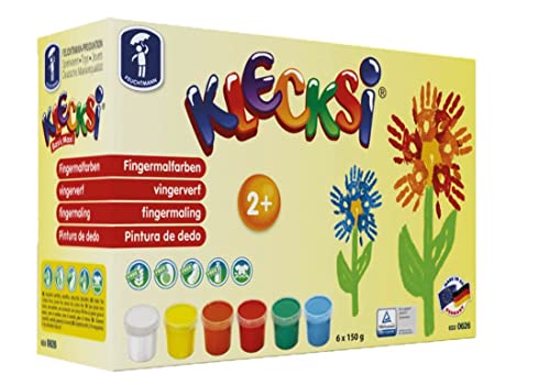 Feuchtmann 633.0626 - KLECKSi Fingermalfarbe Basic Maxi, 6 x 150g Dosen, 6 hochwertige Farben für Kinder ab 2 Jahren, ideal für Kindergarten, Kita, Schule und Hort zum kreativen Spielen von Feuchtmann