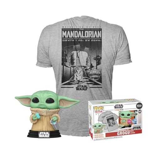 Funko Pop! & Tee: Mando - Grogu with Cookie (The Child, Baby Yoda) mit Cookie - Extra Large - (XL) - Star Wars The Mandalorian - T-Shirt - Kleidung mit Vinyl-Sammelfigur - Geschenkidee Für Erwachsene von Funko