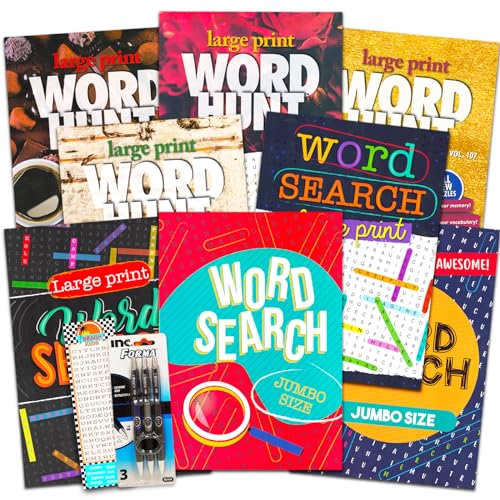 200+ Puzzle Großdruck Wortsuchbücher für Erwachsene Senioren - Set von 8 Jumbo Word Hunt Puzzle Bücher mit Großdruck plus Stifte und Lesezeichen | Puzzlespiele für Erwachsene von GAME PARTY
