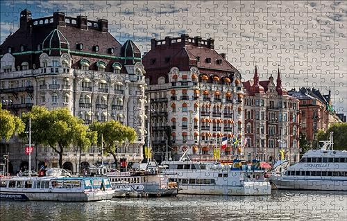 GUOHLOZ Puzzle 1000 Teile - Puzzel für Erwachsene - 100% Recycelten hölzern Puzzle Erwachsene und Kinder - Familienspaß, Pier, Hafen, Schweden, 75x50cm von GUOHLOZ