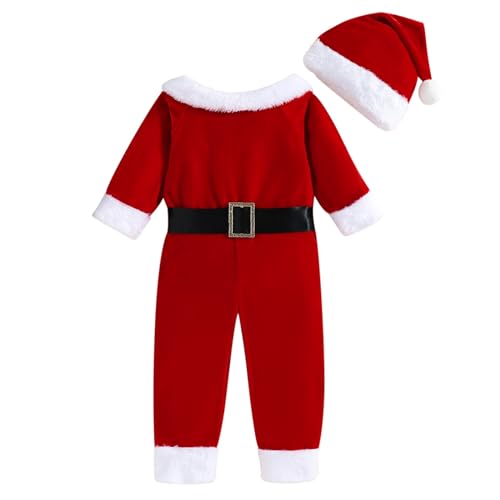 Baby Mädchen Weihnachtskleidung Set Langarm Bell-Bottom Overall Body Samt Weihnachten Weihnachtsmann Kostüm Outfits Baby Strampler Weihnachten (Red, 12-18 Months) von Generic