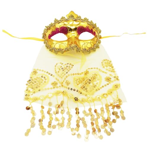 Karneval Fasching Gas Outfis Perlen mit Schleier Party Ball Maskerade Maske für Frauen Spitze Dekorationen Kopfbedeckung Outfit 2024 von Generisch