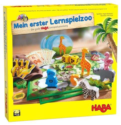 HABA 305173 - Mein erster Lernspielzoo, 10 Lernspiele zur Förderung von Konzentration, Zahlenverständnis, Tastsinn und Erkennen von Formen und Farben; Spiele ab 3 Jahren von HABA