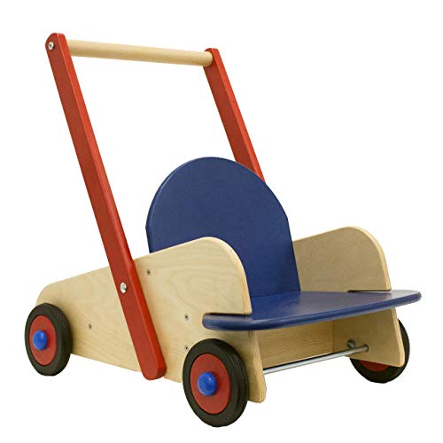 HABA 1646 - Lauflernwagen, Lauflernhilfe aus Holz mit Sitz und viel Platz zum Transportieren von Spielsachen, Holzwagen mit Bremse und bodenschonenden Gummireifen, ab 10 Monaten von HABA