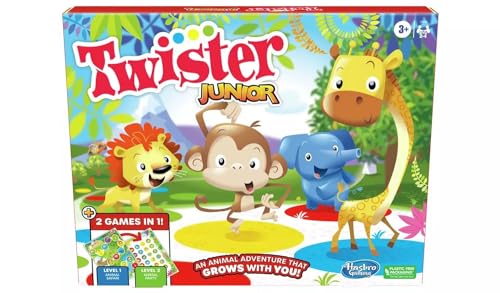 Twister Junior Spiel, Tierabenteuer 2-seitige Matte, 2 Spiele in 1, Partyspiel, Indoor-Spiel für 2-4 Spieler von Twister