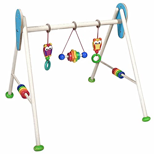 Hess Holzspielzeug 20032 - Spielgerät aus Holz, Serie Eule, für Babys, handgefertigter Spiel-Bogen mit farbenfrohen Figuren und Rasseln, ca. 62 x 57 x 54,5 cm groß von Hess Holzspielzeug