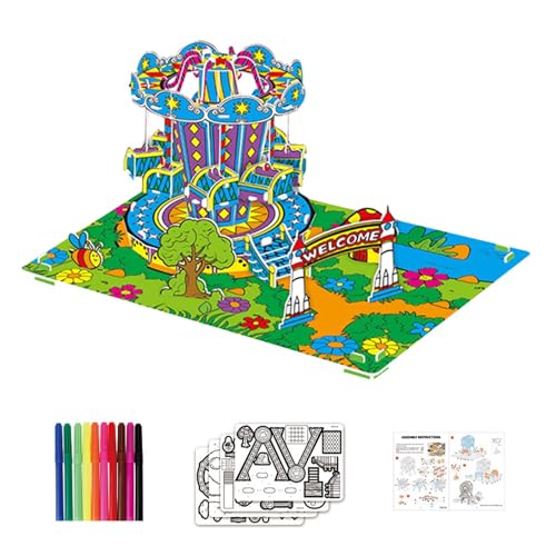 Hobngmuc 3D-Graffiti-Puzzle, 3D-Puzzles für Kinder - Vergnügungspark-Thema-Papp-Graffiti-Puzzle - Pädagogische, multifunktionale DIY-Kunstmaterialien, interaktives Spielzeug für die frühe Entwicklung von Hobngmuc
