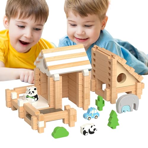 Hobngmuc Holzbausteine-Set, Holzspielzeugblöcke für Kinder - Kleinkind Naturholzblock Montessori Lernspielzeug - Blockspielzeug für Kinder ab 3 Jahren, Stapelspielzeug, Spielzeug, räumliche von Hobngmuc