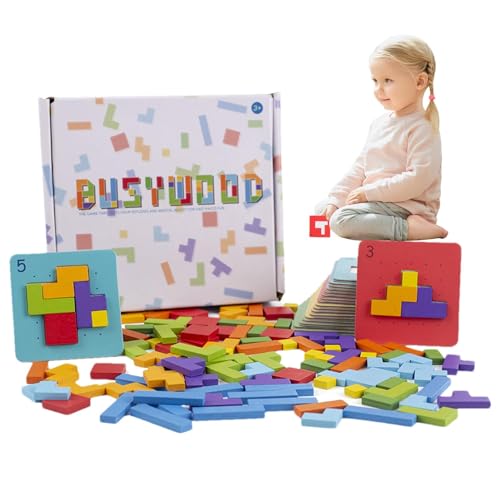 Hobngmuc Musterblöcke aus Holz für Kinder,Musterblöcke - Geometrische Formenblöcke,Montessori-Formblöcke, Musterblöcke, Rätsel für Kinder von 4–8 Jahren, frühpädagogisches Spielzeug von Hobngmuc