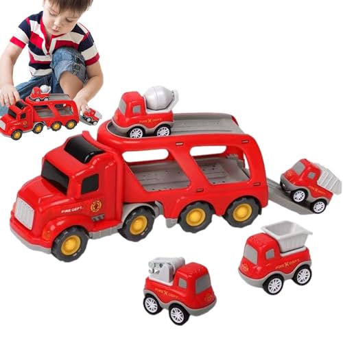 Hobngmuc Spielzeugautos mit Reibungsantrieb,Autos mit Reibungsantrieb zum Schieben | 5-in-1-LKW-Baufahrzeug-Spielzeugset - Interaktive Push-and-Go-Spielzeuglastwagen, Spielset mit reibungsbetriebenen von Hobngmuc