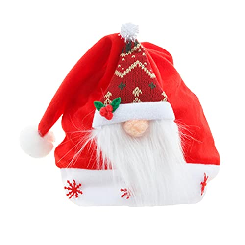 Hobngmuc Weihnachtsmützen Weihnachtspartyhut,Weihnachtszwerg-Design, rote Hüte | Weiche, rote, flauschige Weihnachtsmannmütze für Kinder, Erwachsene, Kinder, Jungen, Mädchen von Hobngmuc