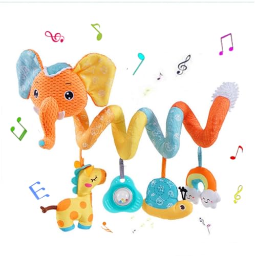 Jinchelle Kinderwagen Spielzeug, Baby Spirale Hängen Spielzeug mit BB-Schrei, Bett hängen Spielzeug, Activity Spirale für Kinderwagen Bett Babyschale ab 0 + Monaten (Orange Elefant) von Jinchelle