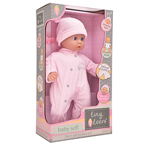 John Adams Tiny Tears – Baby Soft – 38 cm weiche Puppe in rosa Outfit: Eine der beliebtesten Puppenmarken Großbritanniens | Pflegende Puppen | Ab 10 Monaten von John Adams