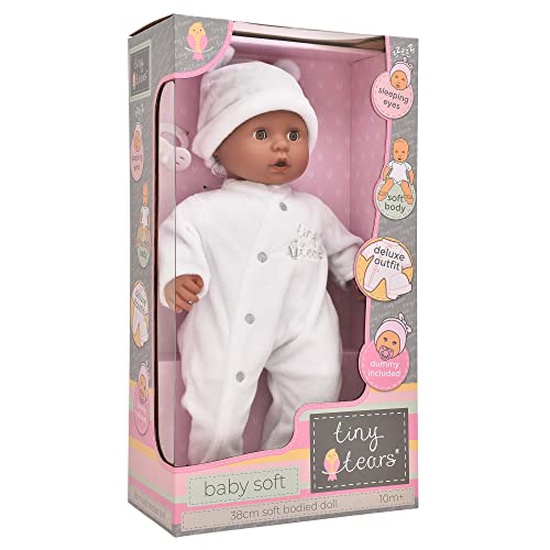 John Adams Tiny Tears – Baby Soft – 38 cm große Puppe mit weichem Körper in weißem Outfit: eine der beliebtesten Puppenmarken Großbritanniens. | Pflegende Puppen, ab 10 Monaten von John Adams