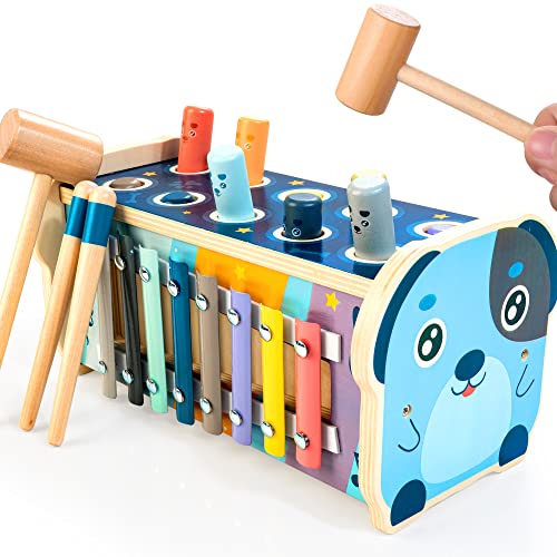 KIDWILL Holz Montessori Xylophon Spielzeug 1 2 3 Jahre Mädchen Junge,Musikspielzeug Pädagogisches Vorschullernen DIY Lernspielzeug Klopf- & Hämmerspielzeug Geschenk Kinder ab 3 Jahren von KIDWILL