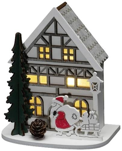 Konstsmide 3277-210 Holz-Figur Haus mit Weihnachtsmann Warmweiß LED Warmweiß Timer, mit Schalter von Konstsmide